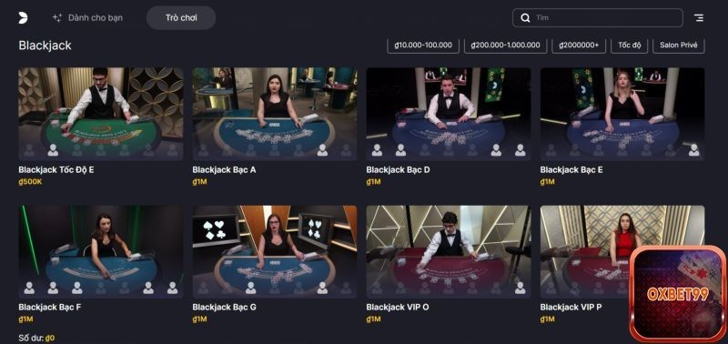 Giải trí cùng siêu phẩm Blackjack của Oxbet casino online