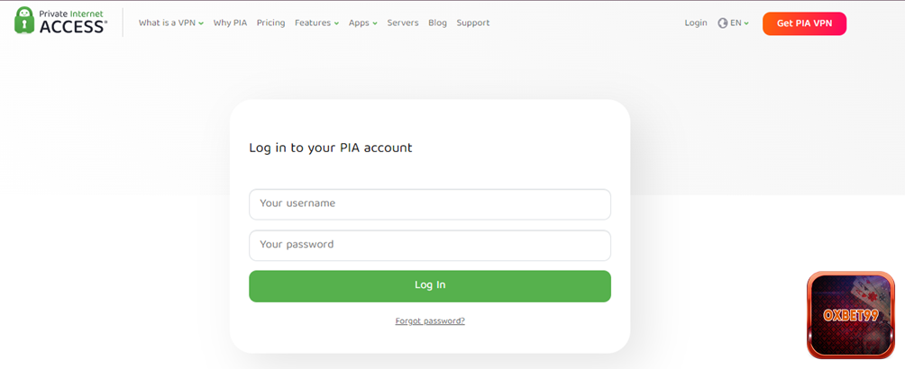 Đăng nhập vào tài khoản Private Internet Access (PIA)