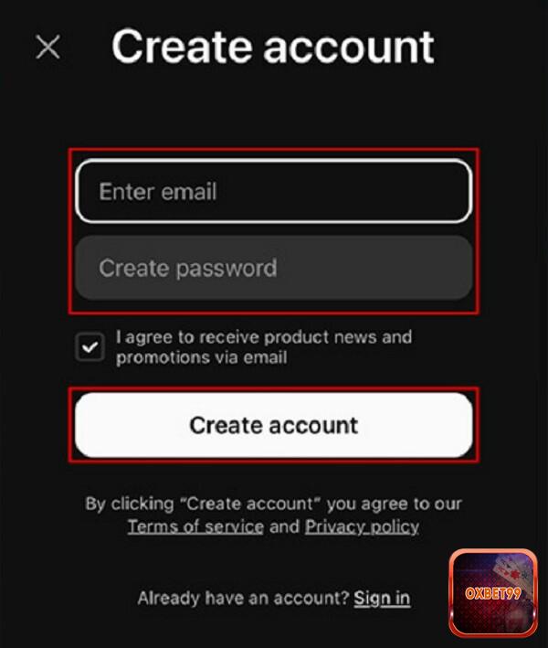 Nhấn “Create account” để tạo tài khoản trên Hotspot Shield